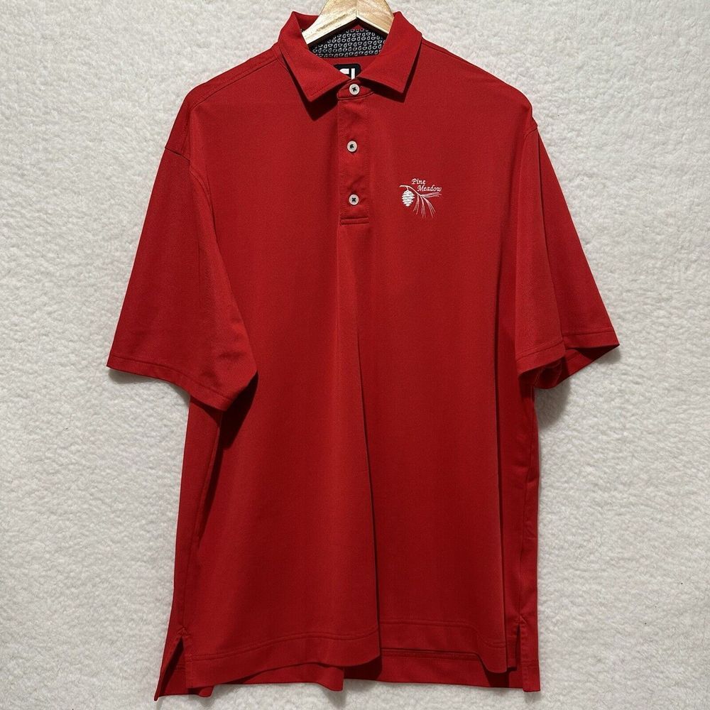 FOOTJOY Paisley Collar ‎ Men's Red Pine Meadow Embroidered Polo Golf Shirt Sz XL